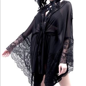 Killstar Krystal Kaftan Sheer Lace Swimsuit Coverup/Robe/Kimono/Wrap Dress